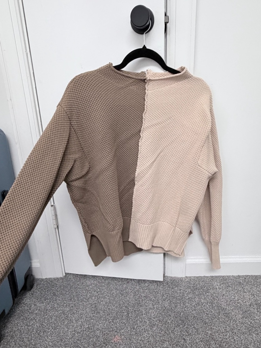 Two-Tone Beige Split-Seam Knit Sweater